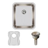 Elkay Lustertone Classic 16" Undermount Stainless Steel Kitchen Sink Kit, Lustrous Satin, 18 Gauge, ELUH1316PDBG