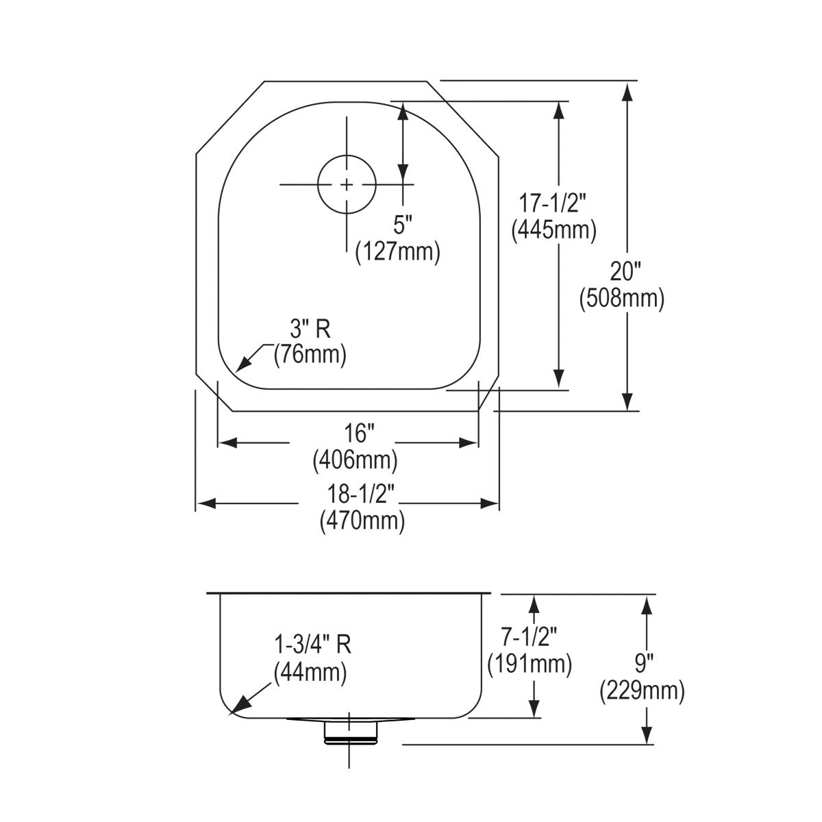Elkay Lustertone Classic 19" Undermount Stainless Steel Kitchen Sink, Lustrous Satin, 18 Gauge, ELUH1716PD