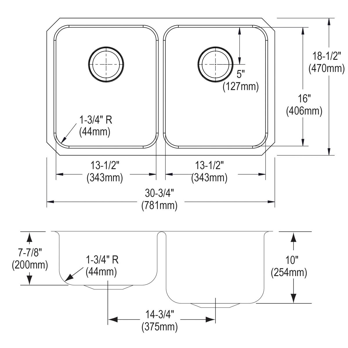 Elkay Lustertone Classic 31" Undermount Stainless Steel Kitchen Sink Kit, 50/50 Double Bowl, Lustrous Satin, 18 Gauge, ELUH311810LDBG