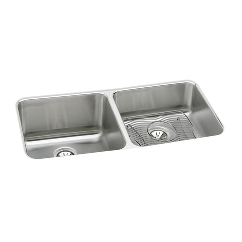 Elkay Lustertone Classic 31" Undermount Stainless Steel Kitchen Sink Kit, 50/50 Double Bowl, Lustrous Satin, 18 Gauge, ELUH311810RDBG