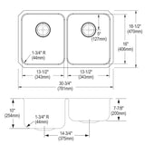 Elkay Lustertone Classic 31" Undermount Stainless Steel Kitchen Sink Kit, 50/50 Double Bowl, Lustrous Satin, 18 Gauge, ELUH311810RDBG