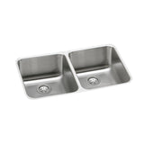 Elkay Lustertone Classic 31" Undermount Stainless Steel Kitchen Sink Kit, 50/50 Double Bowl, Lustrous Satin, 18 Gauge, ELUH311810DBG