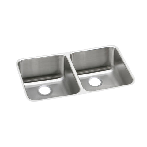 Elkay Lustertone Classic 31" Undermount Stainless Steel Kitchen Sink, 50/50 Double Bowl, Lustrous Satin, 18 Gauge, ELUH311810R
