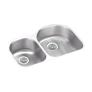 Alternate Image for Elkay Lustertone Classic 31" Undermount Stainless Steel Kitchen Sink Kit, 40/60 Double Bowl, Lustrous Satin, 18 Gauge, ELUH311910LDBG