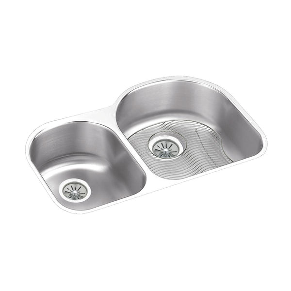 Elkay Lustertone Classic 31" Undermount Stainless Steel Kitchen Sink Kit, 40/60 Double Bowl, Lustrous Satin, 18 Gauge, ELUH311910LDBG