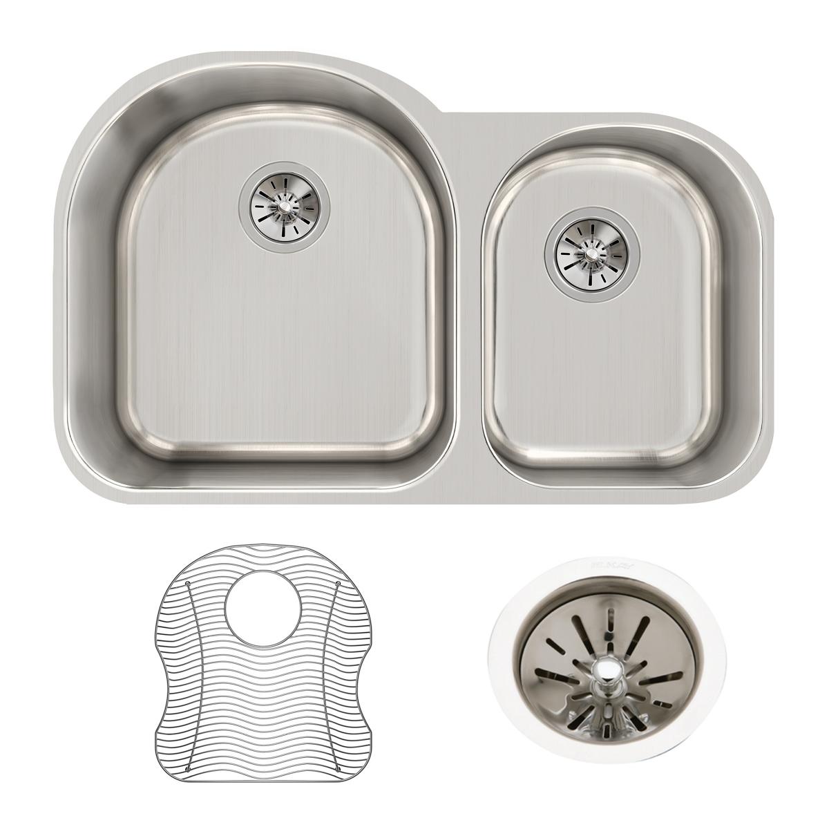 Elkay Lustertone Classic 31" Undermount Stainless Steel Kitchen Sink Kit, 60/40 Double Bowl, Lustrous Satin, 18 Gauge, ELUH311910RDBG