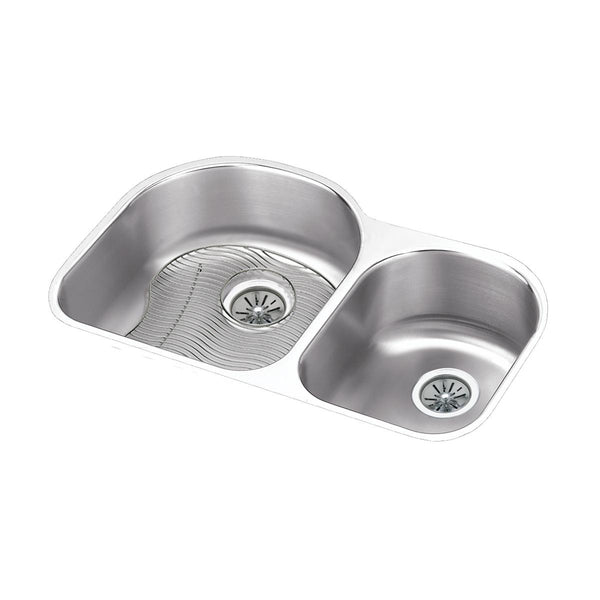 Elkay Lustertone Classic 31" Undermount Stainless Steel Kitchen Sink Kit, 60/40 Double Bowl, Lustrous Satin, 18 Gauge, ELUH311910RDBG