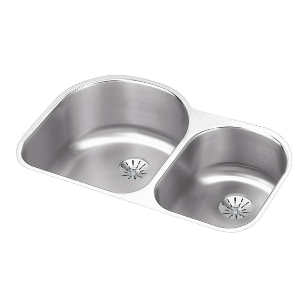 Elkay Lustertone Classic 31" Undermount Stainless Steel Kitchen Sink, 60/40 Double Bowl, Lustrous Satin, 18 Gauge, ELUH311910RPD