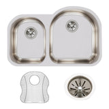 Elkay Lustertone Classic 31" Undermount Stainless Steel Kitchen Sink Kit, 40/60 Double Bowl, Lustrous Satin, 18 Gauge, ELUH3119LDBG