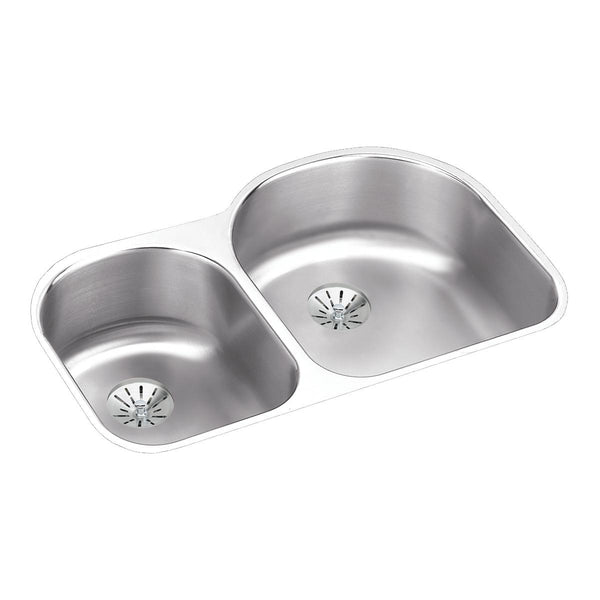 Elkay Lustertone Classic 31" Undermount Stainless Steel Kitchen Sink, 40/60 Double Bowl, Lustrous Satin, 18 Gauge, ELUH3119LPD