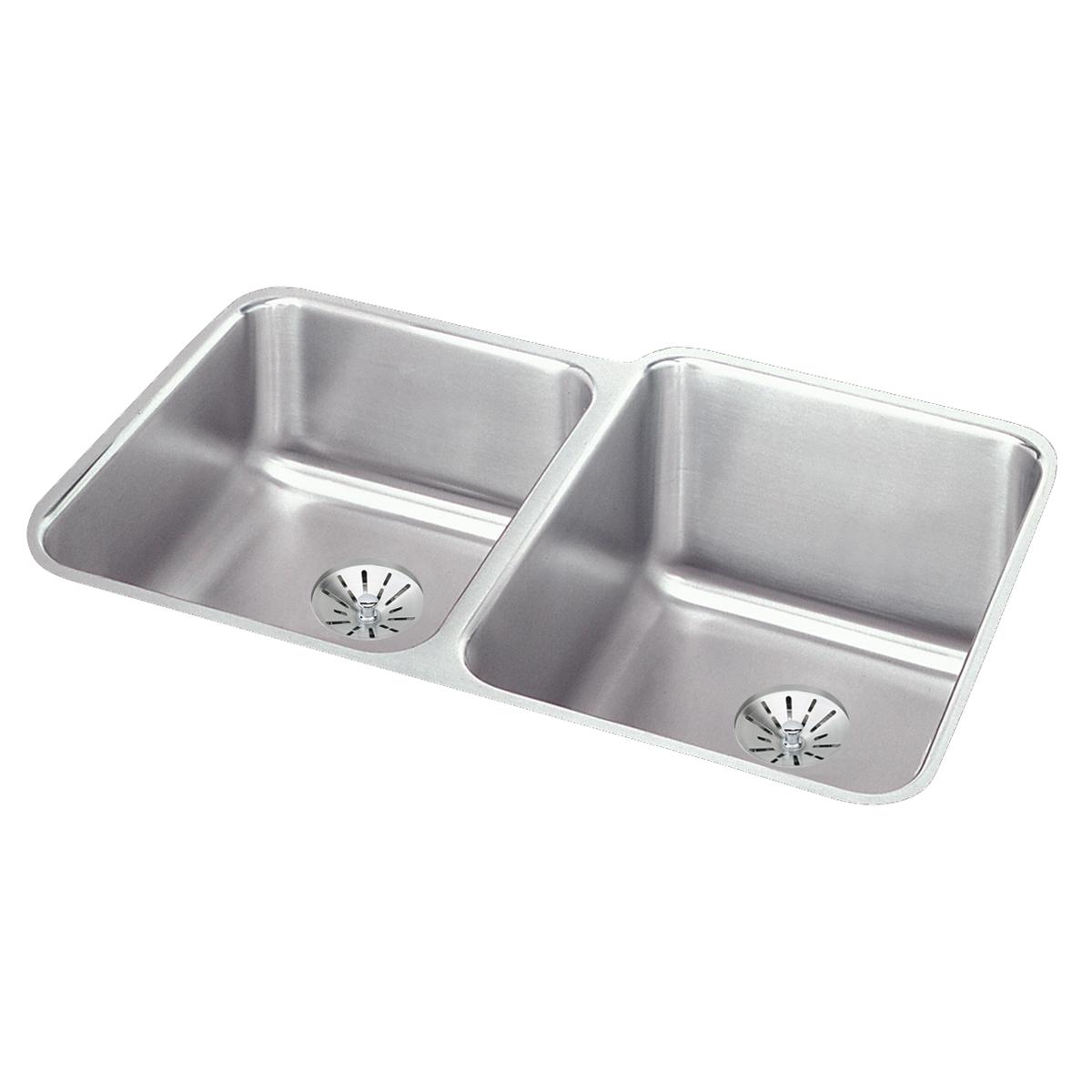 Elkay Lustertone Classic 31" Undermount Stainless Steel Kitchen Sink Kit, 40/60 Double Bowl, Lustrous Satin, 18 Gauge, ELUH3120LPDBG