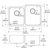 Elkay Lustertone Classic 31" Undermount Stainless Steel Kitchen Sink Kit, 40/60 Double Bowl, Lustrous Satin, 18 Gauge, ELUH3120LDBG