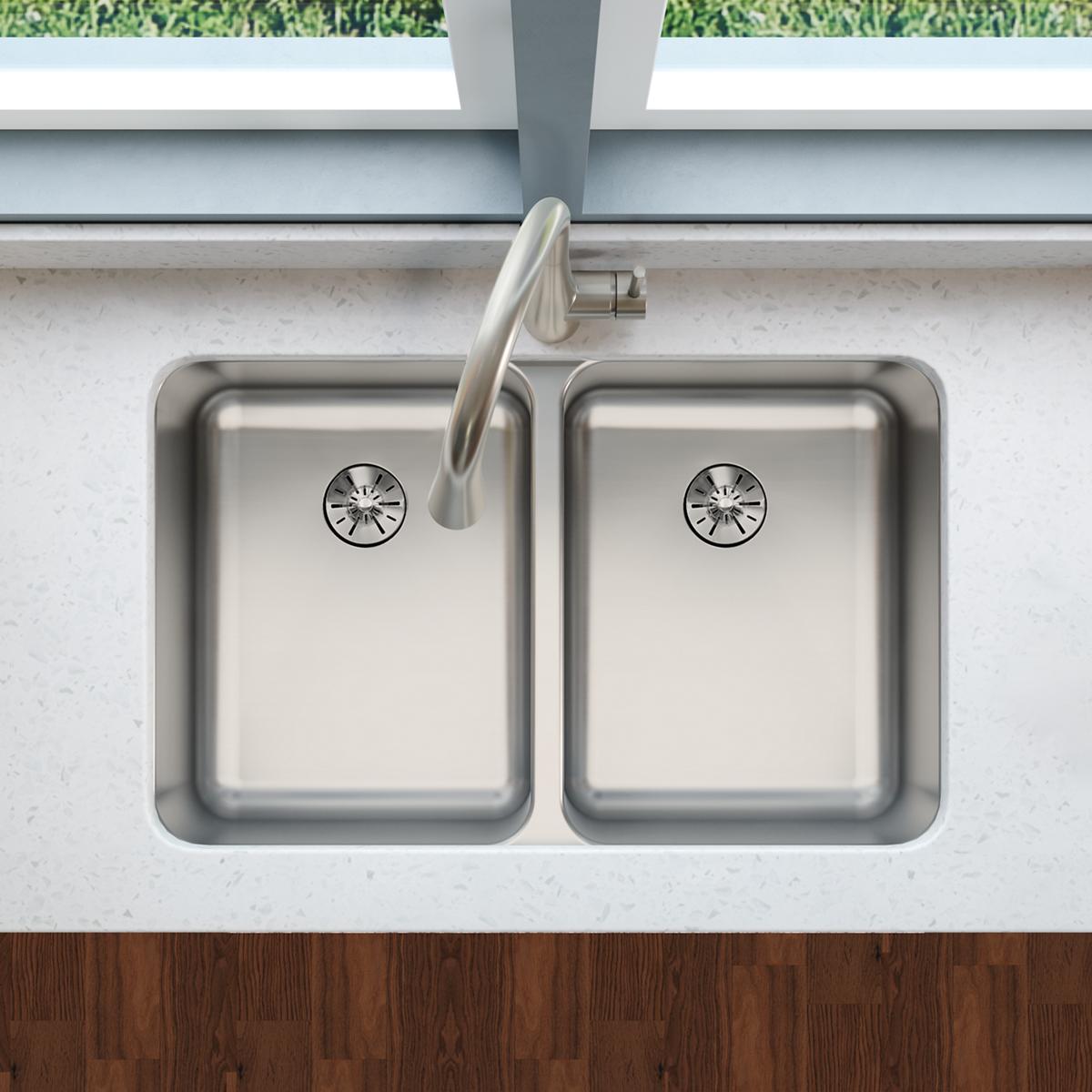 Elkay Lustertone Classic 31" Undermount Stainless Steel Kitchen Sink, 50/50 Double Bowl, Lustrous Satin, 18 Gauge, ELUH3220PD