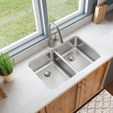 Elkay Lustertone Classic 31" Undermount Stainless Steel Kitchen Sink, 50/50 Double Bowl, Lustrous Satin, 18 Gauge, ELUH3220PD