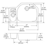 Elkay Lustertone Classic 32" Undermount Stainless Steel Kitchen Sink Kit, 40/60 Double Bowl, Lustrous Satin, 18 Gauge, ELUH3221LDBG