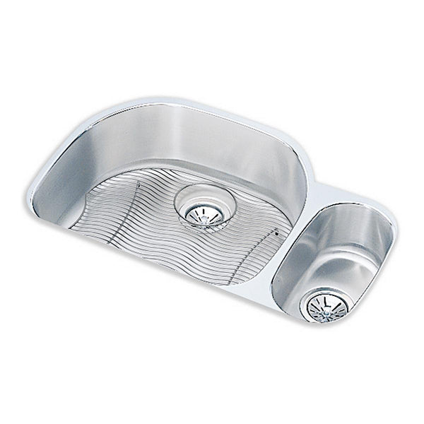 Elkay Lustertone Classic 32" Undermount Stainless Steel Kitchen Sink Kit, 60/40 Double Bowl, Lustrous Satin, 18 Gauge, ELUH322110RDBG