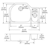 Elkay Lustertone Classic 32" Undermount Stainless Steel Kitchen Sink Kit, 60/40 Double Bowl, Lustrous Satin, 18 Gauge, ELUH3221RDBG