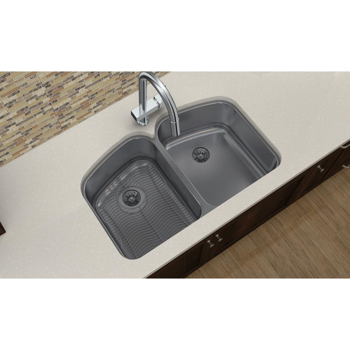 Elkay Lustertone Classic 33" Undermount Stainless Steel Kitchen Sink, 50/50 Double Bowl, Lustrous Satin, 18 Gauge, ELUH32229PD