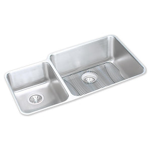 Alternate Image for Elkay Lustertone Classic 35" Undermount Stainless Steel Kitchen Sink Kit, 40/60 Double Bowl, Lustrous Satin, 18 Gauge, ELUH3520LDBG