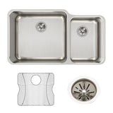 Elkay Lustertone Classic 35" Undermount Stainless Steel Kitchen Sink Kit, 60/40 Double Bowl, Lustrous Satin, 18 Gauge, ELUH3520RDBG