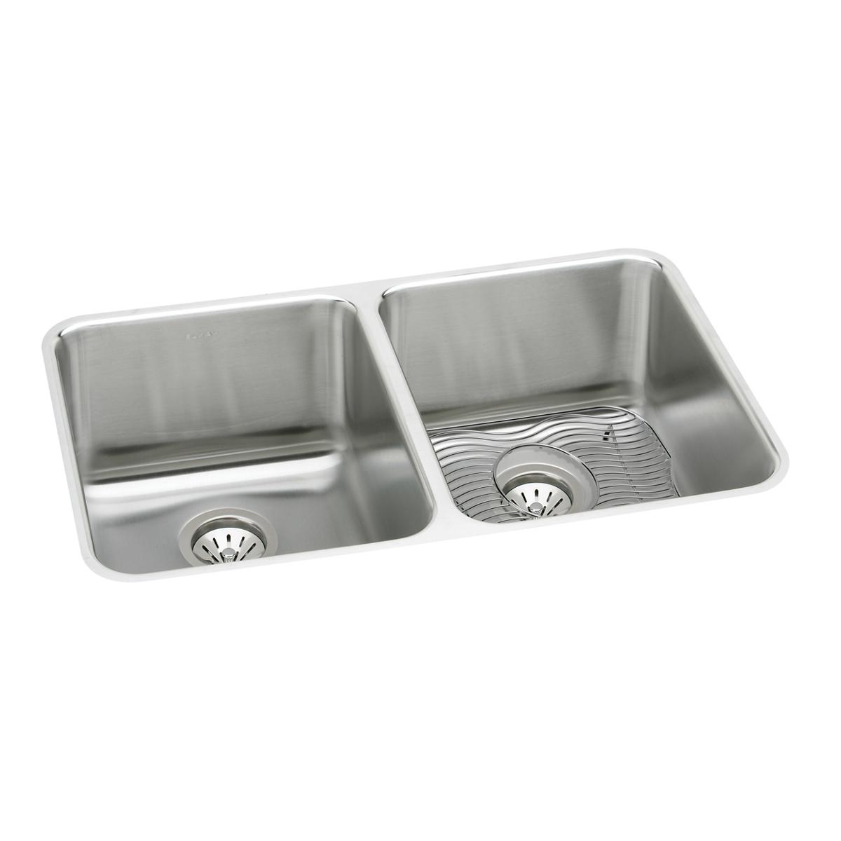 Elkay Lustertone Classic 36" Undermount Stainless Steel Kitchen Sink Kit, 50/50 Double Bowl, Lustrous Satin, 18 Gauge, ELUH361710DBG