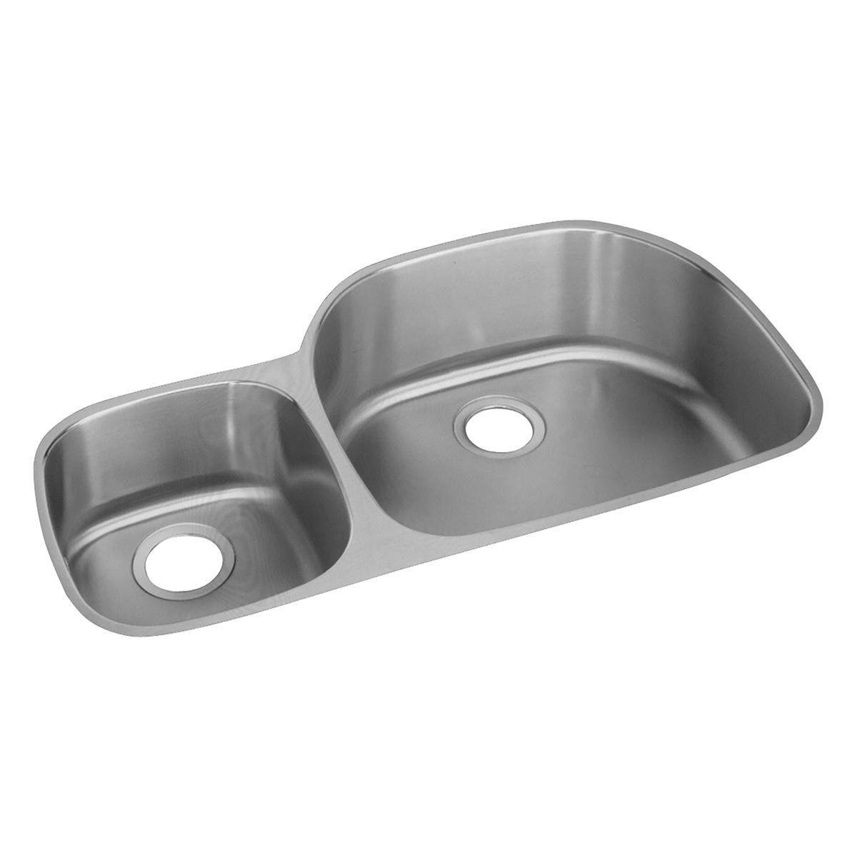 Elkay Lustertone Classic 36" Undermount Stainless Steel Kitchen Sink Kit, 40/60 Double Bowl, Lustrous Satin, 18 Gauge, ELUH362110LDBG
