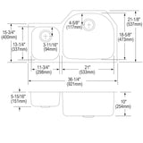 Elkay Lustertone Classic 36" Undermount Stainless Steel Kitchen Sink Kit, 40/60 Double Bowl, Lustrous Satin, 18 Gauge, ELUH362110LDBG