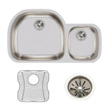 Elkay Lustertone Classic 36" Undermount Stainless Steel Kitchen Sink Kit, 60/40 Double Bowl, Lustrous Satin, 18 Gauge, ELUH3621RDBG