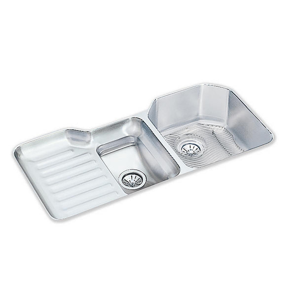 Elkay Lustertone Classic 42" Undermount Stainless Steel Kitchen Sink Kit, 60/40 Double Bowl, Lustrous Satin, 18 Gauge, ELUH4221RDBG