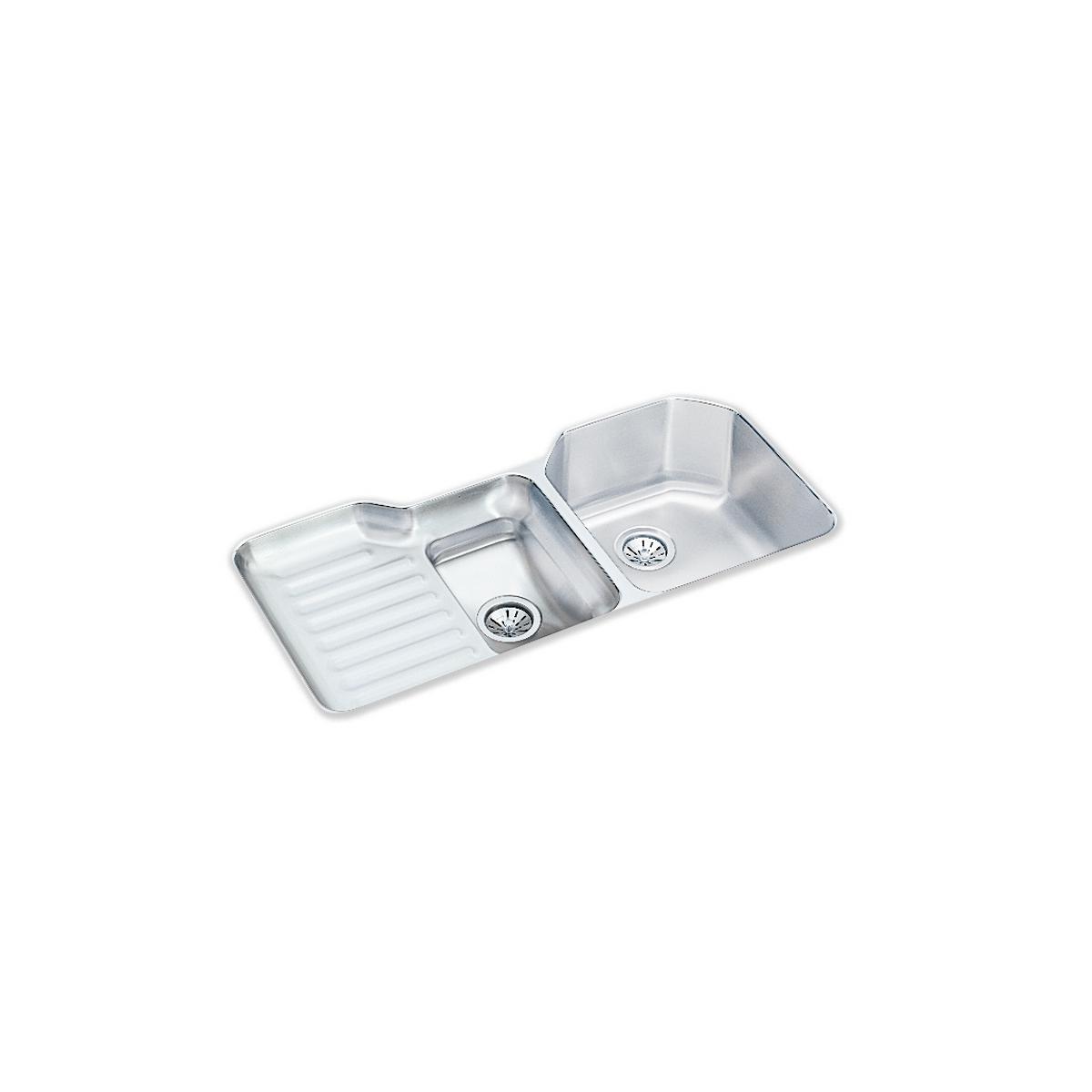 Elkay Lustertone Classic 42" Undermount Stainless Steel Kitchen Sink Kit, 60/40 Double Bowl, Lustrous Satin, 18 Gauge, ELUH4221RDBG