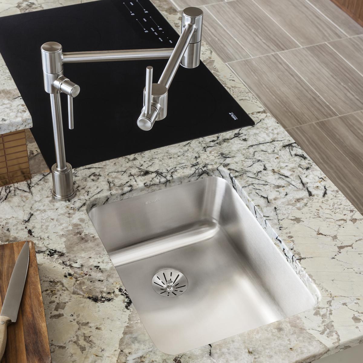 Elkay Lustertone Classic 17" Undermount Stainless Steel ADA Kitchen Sink, Lustrous Satin, 18 Gauge, ELUHAD141855PD