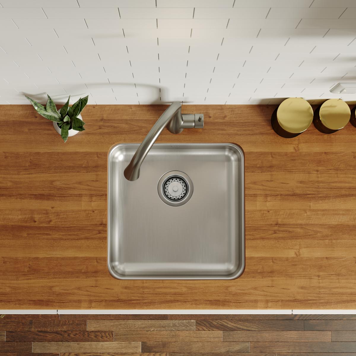 Elkay Lustertone Classic 19" Undermount Stainless Steel ADA Kitchen Sink, Lustrous Satin, 18 Gauge, ELUHAD161655