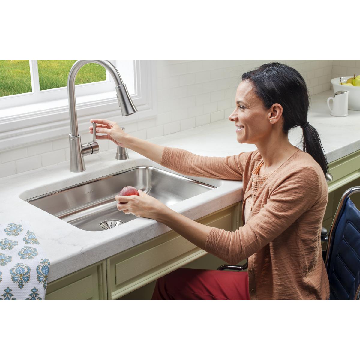 Elkay Lustertone Classic 24" Undermount Stainless Steel ADA Kitchen Sink, Lustrous Satin, 18 Gauge, ELUHAD211550