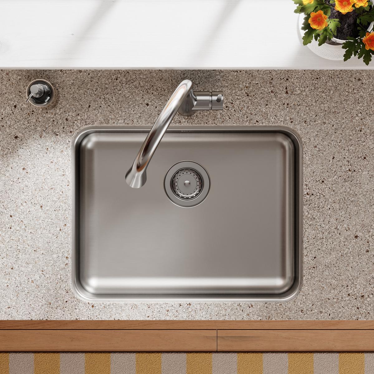 Elkay Lustertone Classic 24" Undermount Stainless Steel ADA Kitchen Sink, Single Bowl, Lustrous Satin, 18 Gauge, ELUHAD211555