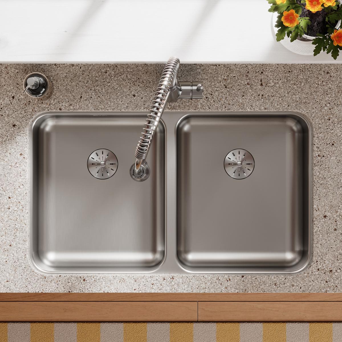 Elkay Lustertone Classic 31" Undermount Stainless Steel ADA Kitchen Sink, 50/50 Double Bowl, Lustrous Satin, 18 Gauge, ELUHAD311855PD