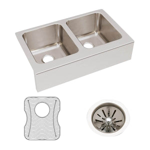 Alternate Image for Elkay Lustertone Classic 33" Stainless Steel Farmhouse Sink Kit, 50/50 Double Bowl, Lustrous Satin, 18 Gauge, ELUHF332010DBG