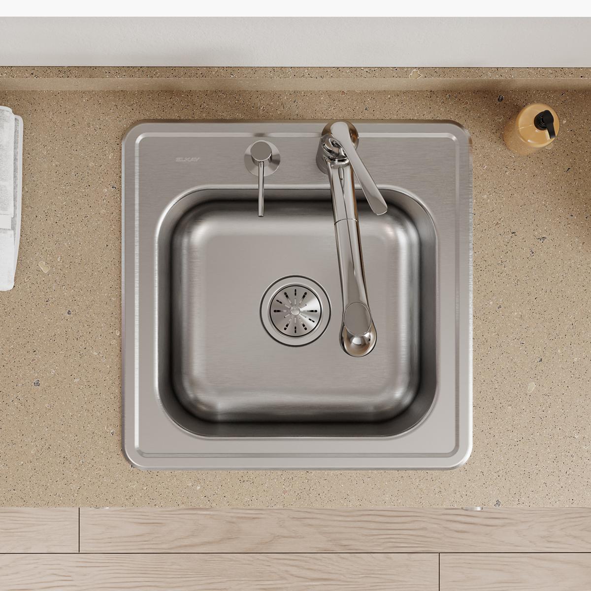 Elkay Celebrity 20" Drop In/Topmount Stainless Steel Laundry/Utility Sink, Brushed Satin, 2 Faucet Holes, ESE2020102