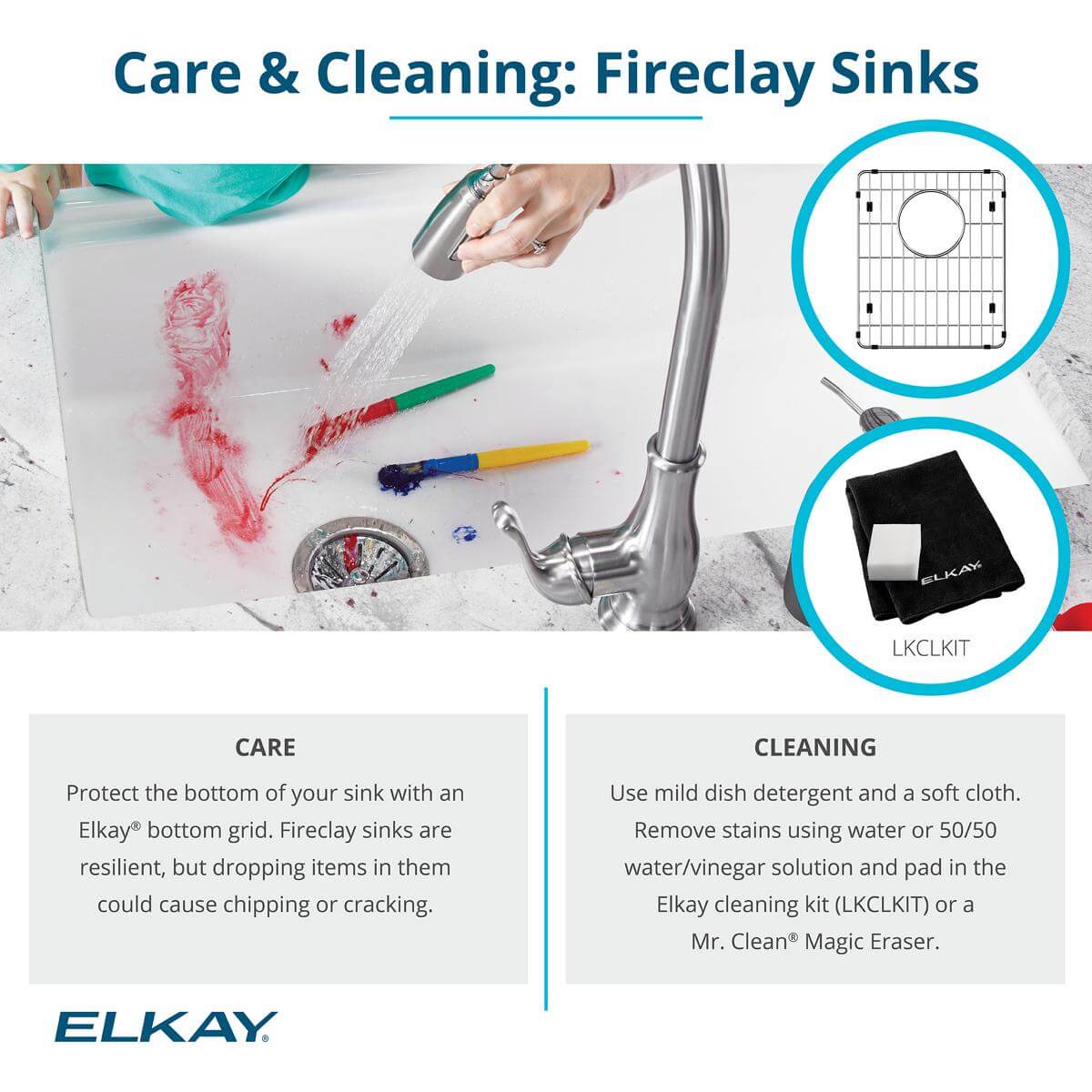 Elkay 33" Fireclay Farmhouse Sink Kit, 50/50 Double Bowl, White, SWUF32189WHC