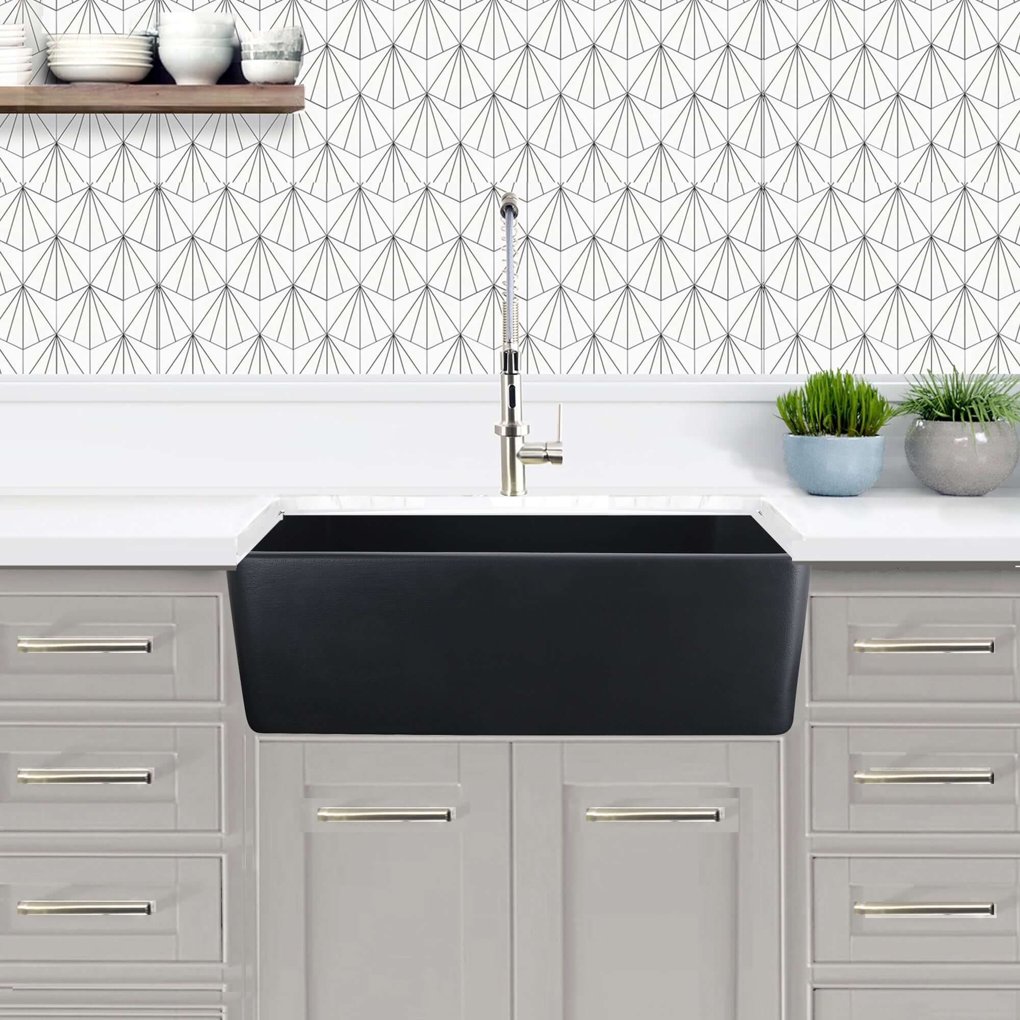 Nantucket Sinks Vineyard 30" Fireclay Farmhouse Sink with Accessories, Matte Black, FCFS3020S-MatteBlack