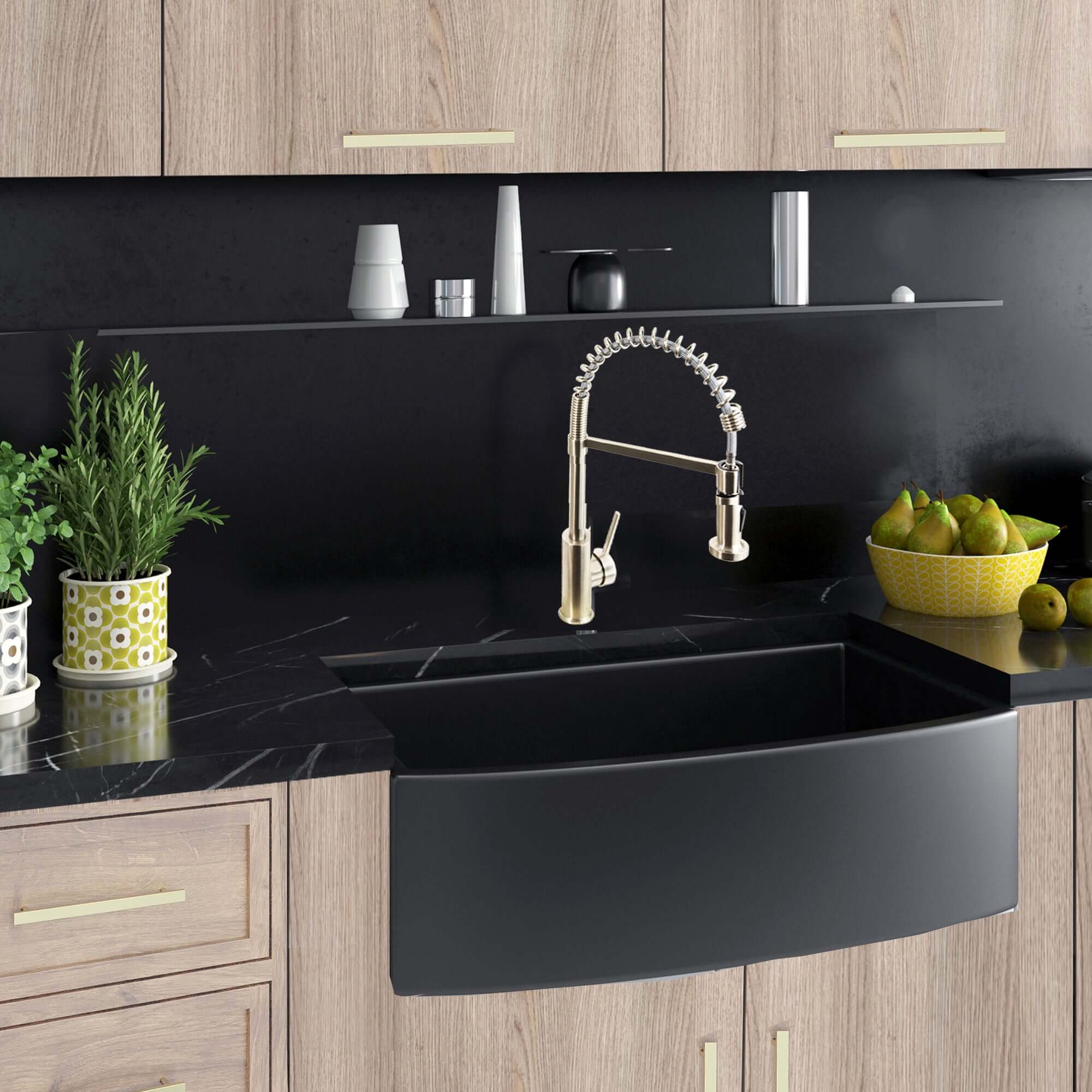 Nantucket Sinks Vineyard 33" Fireclay Farmhouse Sink with Accessories, Matte Black, FCFS3320CA-MB