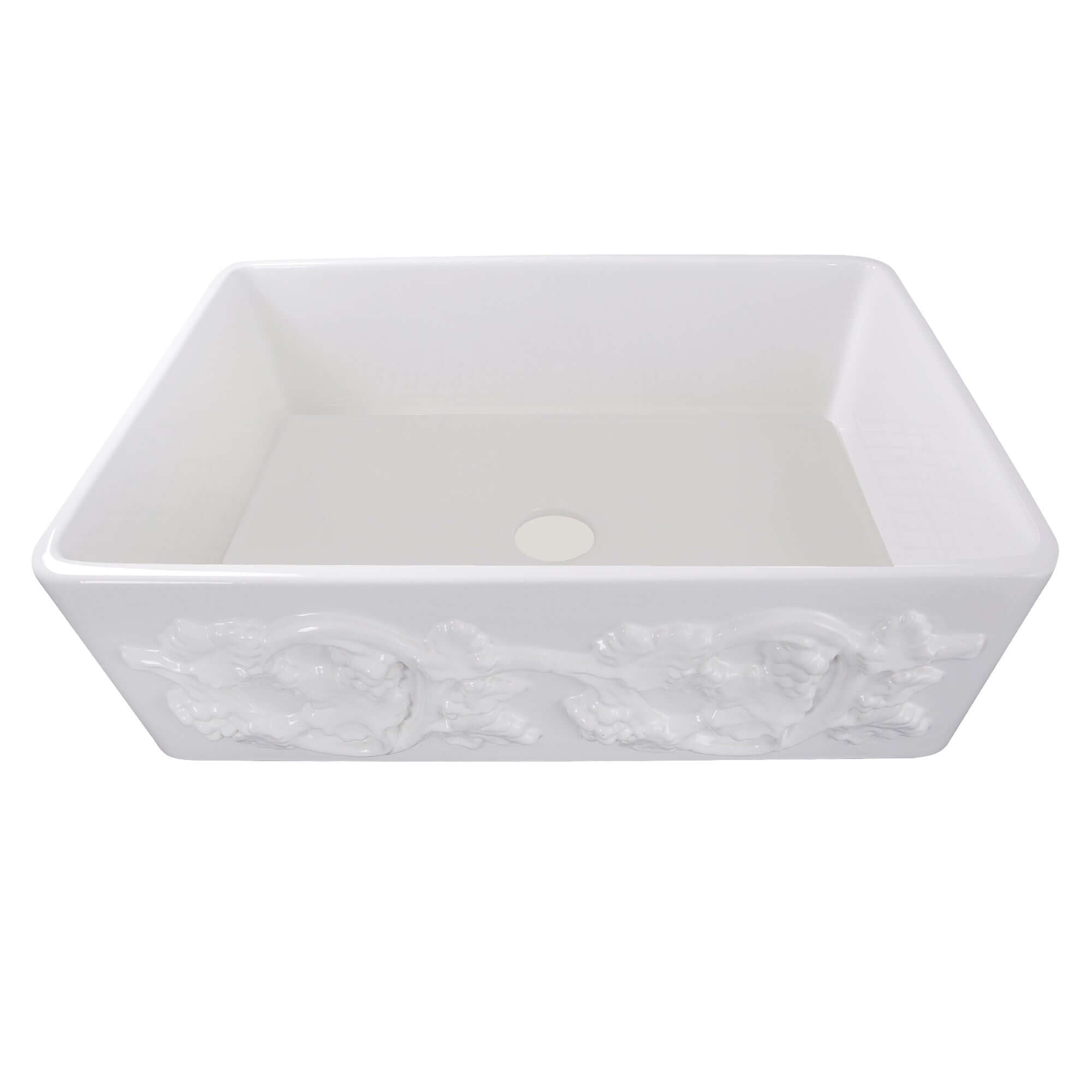 Nantucket Sinks Vineyard 33" Fireclay Farmhouse Sink with Accessories, White, FCFS3320S-Grapes