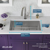 Elkay Crosstown 33" Dual Mount Stainless Steel Kitchen Sink Kit with Faucet, Single Bowl 18 Gauge, ECTSRS33229TFLC