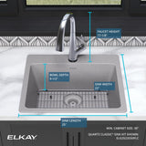 Elkay Quartz Classic 25" Drop In/Topmount Quartz Kitchen Sink Kit with Faucet, Single Bowl Greystone, 5 Pre-scored Faucet Holes, ELG2522GS0FLC