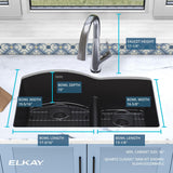 Elkay Quartz Classic 33" Undermount Quartz Kitchen Sink Kit with Faucet, 60/40 Double Bowl, Black, ELGHU3322RBKFLC