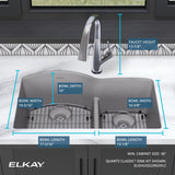 Elkay Quartz Classic 33" Undermount Quartz Kitchen Sink Kit with Faucet, 60/40 Double Bowl, Greystone, ELGHU3322RGSFLC