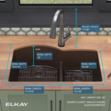 Elkay Quartz Classic 33" Undermount Quartz Kitchen Sink Kit with Faucet, 60/40 Double Bowl, Mocha, ELGHU3322RMCFLC