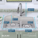 Elkay Quartz Classic 33" Undermount Quartz Kitchen Sink Kit with Faucet, 60/40 Double Bowl, White, ELGHU3322RWHFLC
