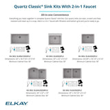 Elkay Quartz Classic 33" Undermount Quartz Kitchen Sink Kit with Faucet, 60/40 Double Bowl, White, ELGHU3322RWHFLC