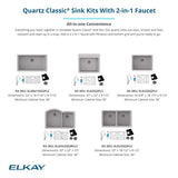 Elkay Quartz Classic 33" Undermount Quartz Kitchen Sink Kit with Faucet, 60/40 Double Bowl, Greystone, ELGHU3322RGSFLC