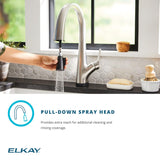 Elkay Avado Lever Handle Pull-down Spray Spout Brass ADA Kitchen Faucet, Lustrous Steel, LKAV7051FLS
